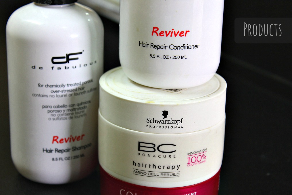 deFabulous reviver shampoo conditioner and Schwarzkopf color freeze hair mask