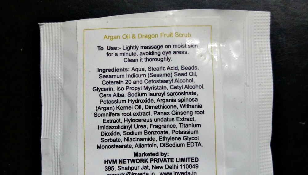 Inveda Argan Oil & Dragon Fruit Facial Kit product review, scrub, ingredients