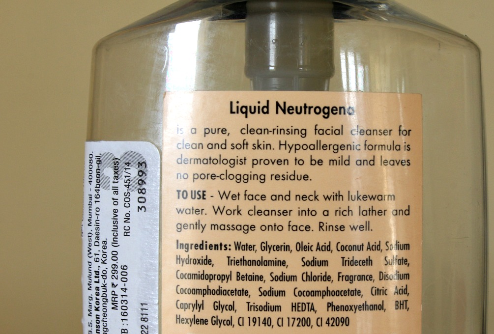 Ingredients, Liquid Neutrogena Pure Mild Facial Cleanser Product Review